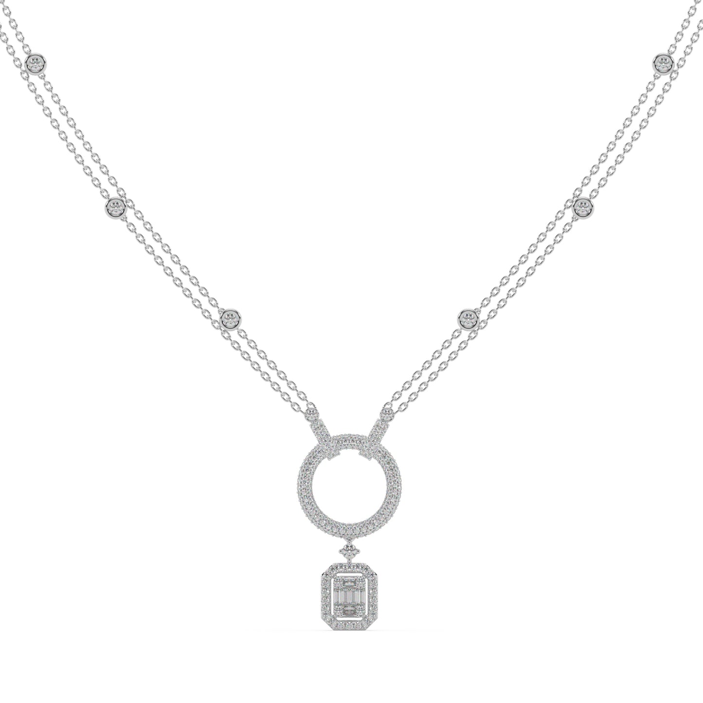 Guru Jewel's Round Diamond Studded Glamorous Silver Pendent For Her