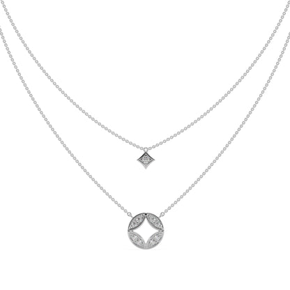 Guru Jewel's Round Diamond Studded Impressive 2 Line Silver Pendent For Her